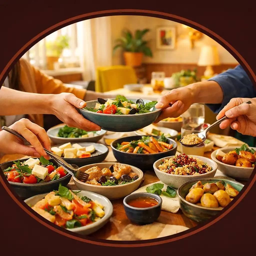 Společný stůl plný sezónních jídel v restauraci Taste & Table House